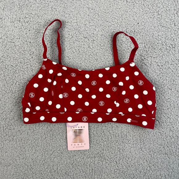 Savage X Fenty Women's Large Red Polka Dot Cotton Essentials Scoop Bralette - Picture 1 of 16